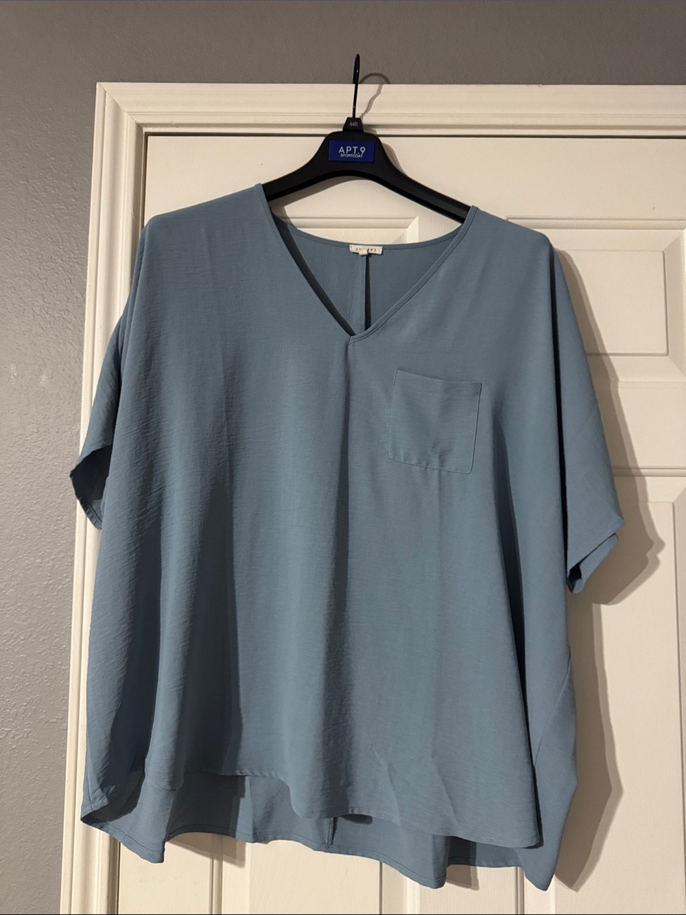 JODIFL Dusty Blue V-Neck Short Sleeve Shirt
